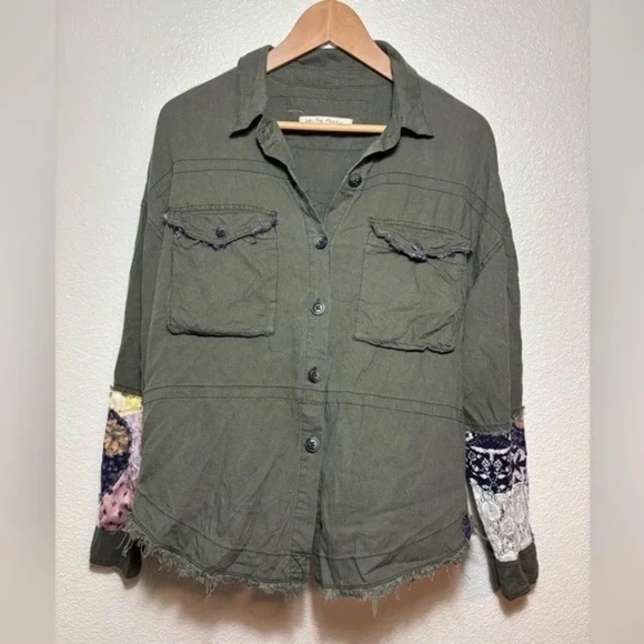 We the Free Military Style Button Down Shirt Size Small. | boho | patchwork | - Picture 1 of 5